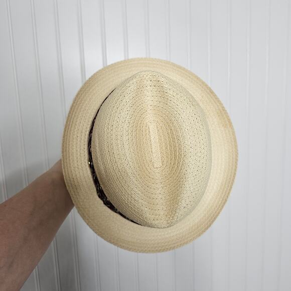 Beaver Brand Hats Straw Trilby Fedora Hat Milanette Weave Buffalo Nickel Plaid - Picture 7 of 11